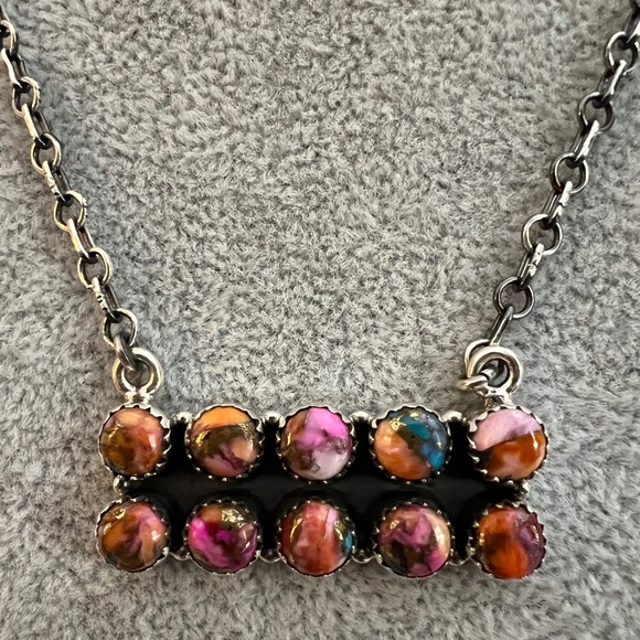 ❤️ Pink Dream Dahlia Kingman Turquoise 20” Southwestern Bar Necklace 15.9 gms - Picture 11 of 13